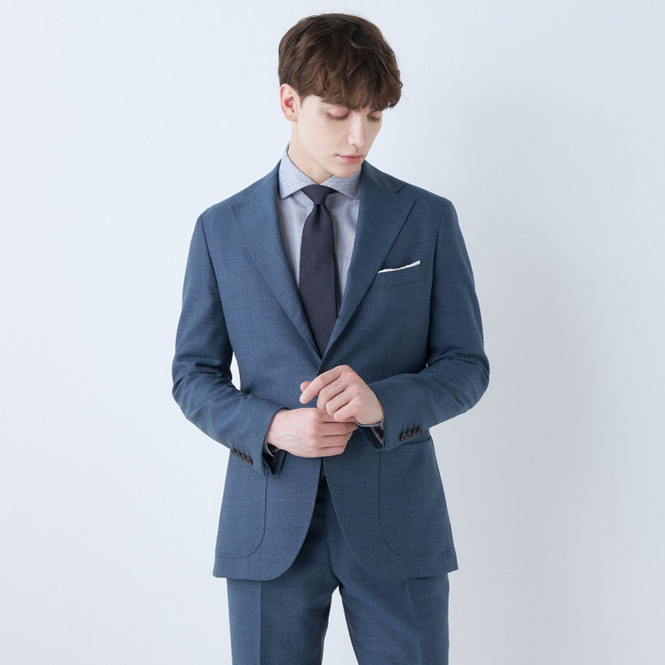 シルバーライン 【発送在庫あり】【CLASSICO TAPERED】【春夏】3釦段返りシングルスーツ 2タック/ブルー/パッチポケット/ウエストムーブ/MARZOTTO/※パンツ裾直し必要 青中間