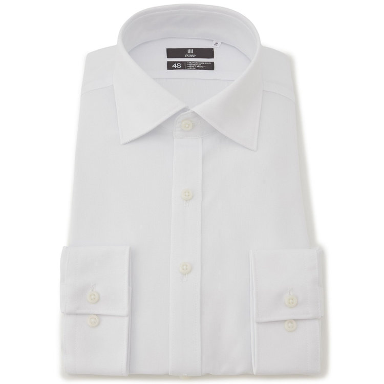 ブラックライン 【SKINNY】ワイドドレスワイシャツ/ホワイト/「4S」スーパーノンアイロン・ストレッチ 白