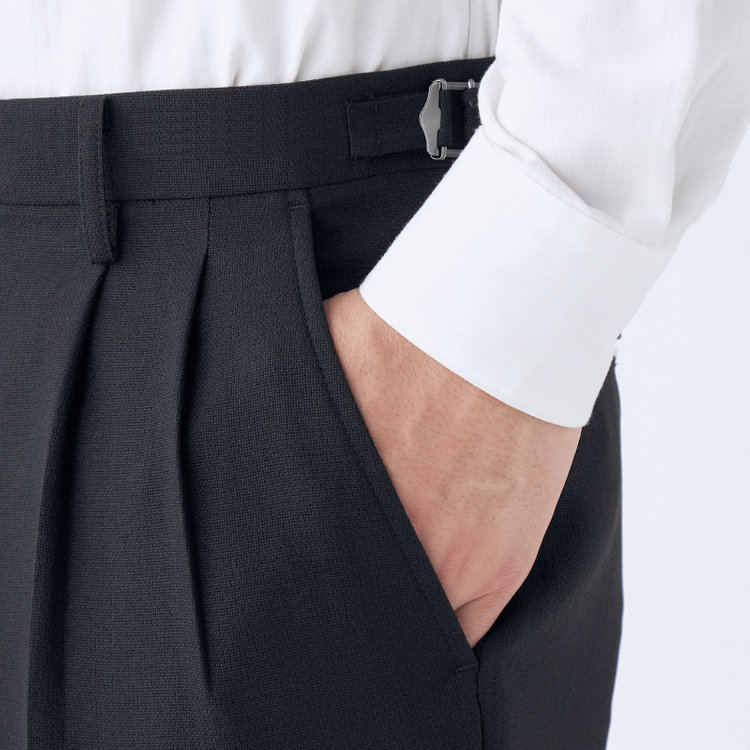 ブラックライン 【発送在庫あり】【RBC】【春夏】2タックパンツ/ブラック/サイド尾錠/4S SUSTAINABILITY&ECOLOGY FABRIC/※裾上げ済仕様 黒