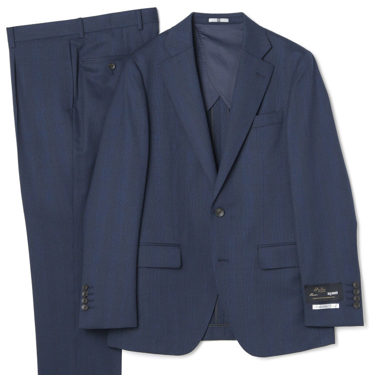 シルバーライン 【CLASSICO TAPERED】【秋冬】2釦シングルスーツ 1タック/ネイビー×グレンチェック/super extra fine merino wool Raymond/※裾上げ必要 紺中間