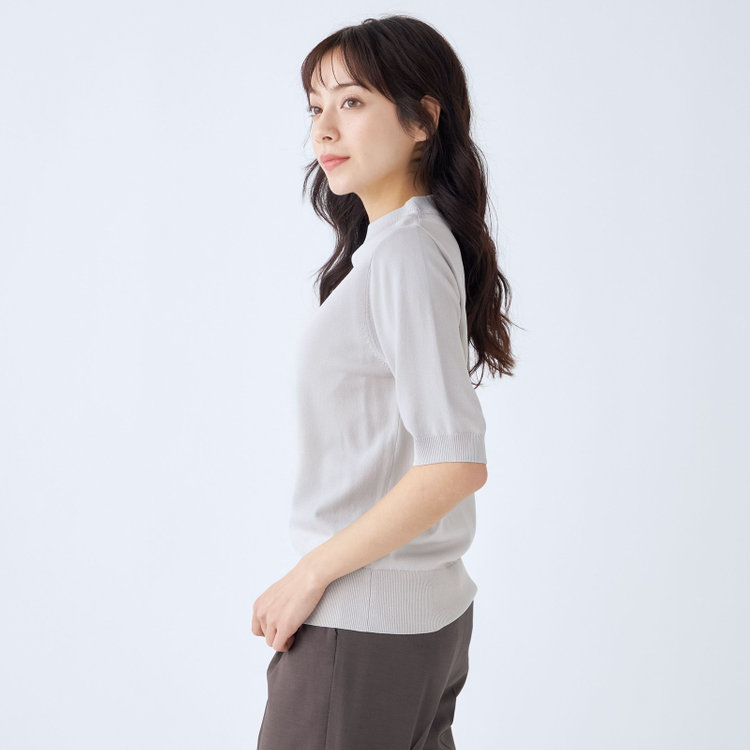 SUIT SELECT　アウトレット 【WEB限定/OUTLET/汚れ・キズ等有】【SILVER LINE/５分袖】 天竺編みモックネックニット/グレー グレー淡色