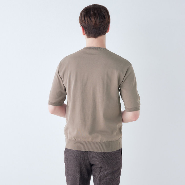 SUIT SELECT　アウトレット 【WEB限定/OUTLET/汚れ・キズ等有】【RBC】【5分袖】コットンブレンドクルーネックニット/ブラウン/マシンウォッシャブル 茶淡色