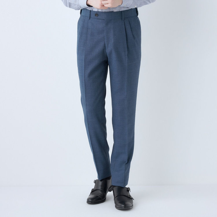 シルバーライン 【発送在庫あり】【CLASSICO TAPERED】【春夏】3釦段返りシングルスーツ 2タック/ブルー/パッチポケット/ウエストムーブ/MARZOTTO/※パンツ裾直し必要 青中間