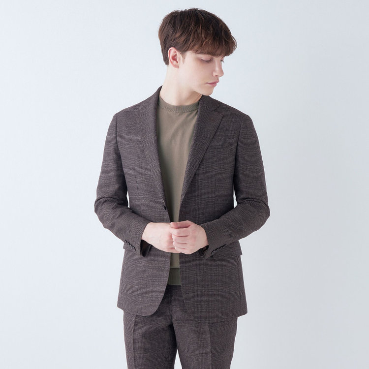 SUIT SELECT　アウトレット 【WEB限定/OUTLET/汚れ・キズ等有】【RBC】【5分袖】コットンブレンドクルーネックニット/ブラウン/マシンウォッシャブル 茶淡色