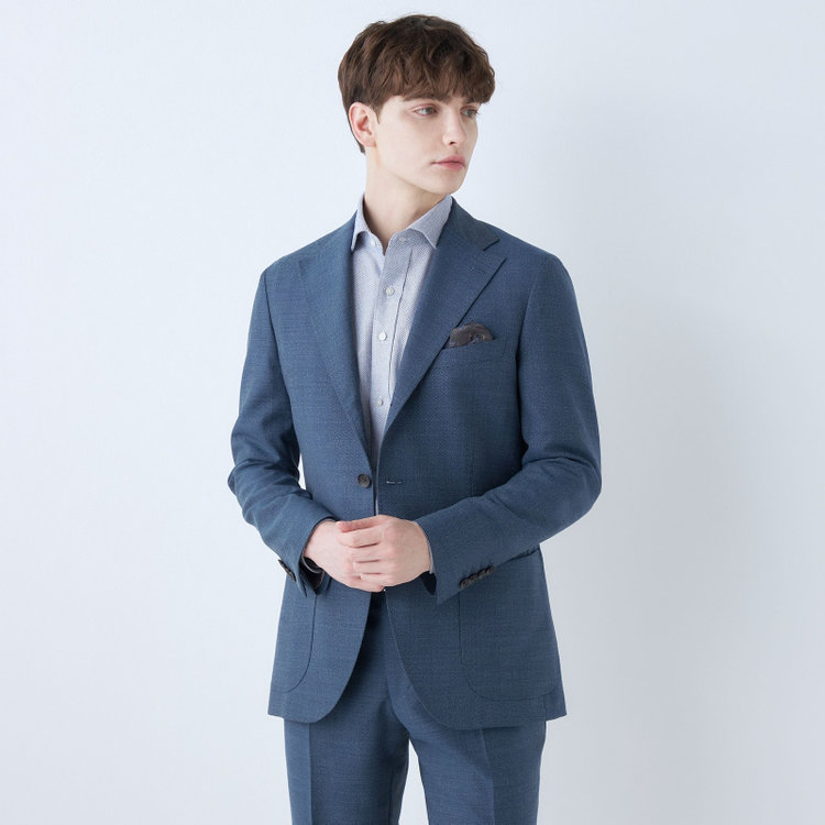 シルバーライン 【CLASSICO TAPERED】【春夏】3釦段返りシングルスーツ 2タック/ブルー/パッチポケット/ウエストムーブ/MARZOTTO/※パンツ裾直し必要 青中間