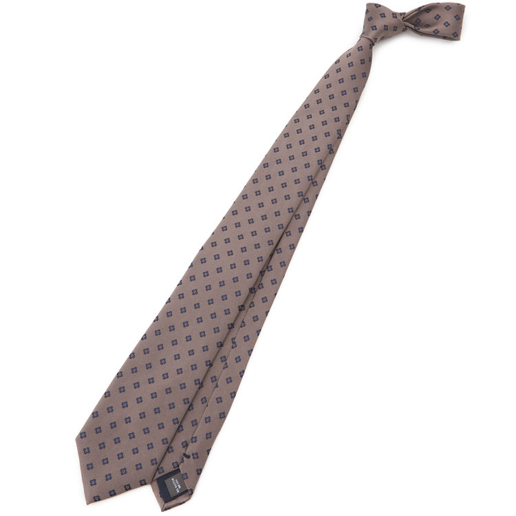 【BLACK LINE】シルクブレンド小紋ネクタイ 7.5cm幅/ブラウン