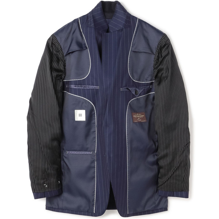 シルバーライン 【CLASSICO TAPERED】【秋冬】2釦シングルスーツ 1タック/ネイビー×ストライプ/CANONICO 1663 fabric made in italy/※裾上げ必要 紺中間