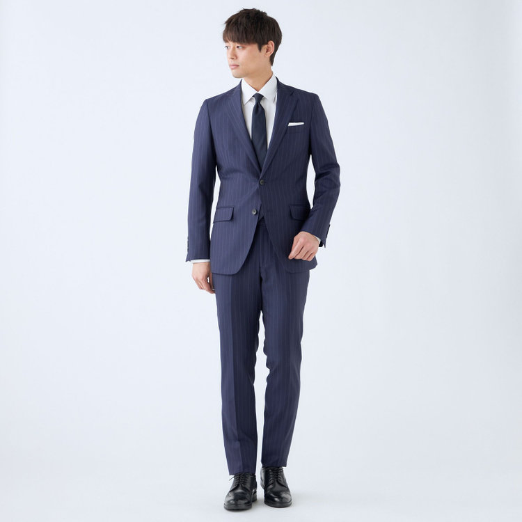 シルバーライン 【CLASSICO TAPERED】【秋冬】2釦シングルスーツ 1タック/ネイビー×ストライプ/CANONICO 1663 fabric made in italy/※裾上げ必要 紺中間