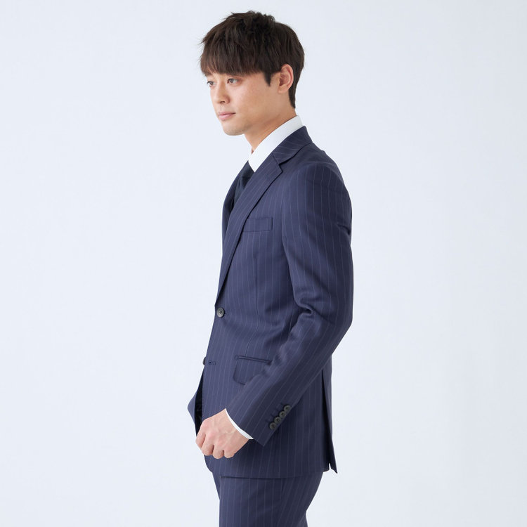 シルバーライン 【CLASSICO TAPERED】【秋冬】2釦シングルスーツ 1タック/ネイビー×ストライプ/CANONICO 1663 fabric made in italy/※裾上げ必要 紺中間