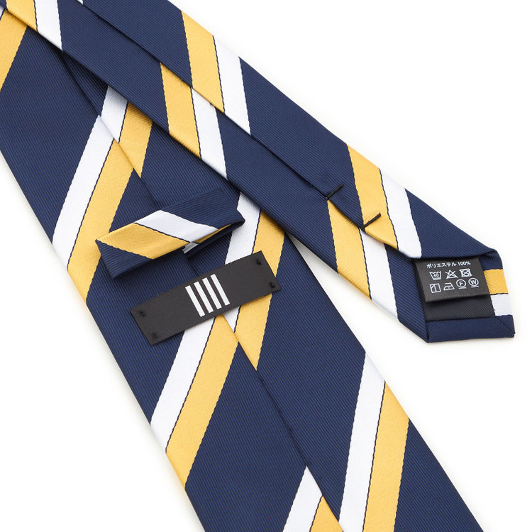 ブラックライン 【BLACK LINE】ポリエステルストライプネクタイ 7.5cm幅/ネイビー×イエロー/ウォッシャブル その他