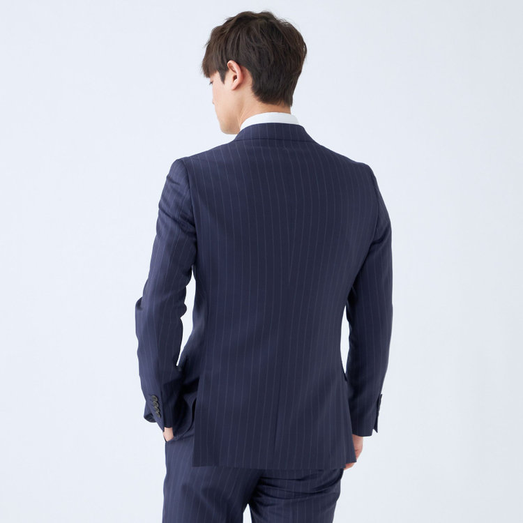 シルバーライン 【CLASSICO TAPERED】【秋冬】2釦シングルスーツ 1タック/ネイビー×ストライプ/CANONICO 1663 fabric made in italy/※裾上げ必要 紺中間