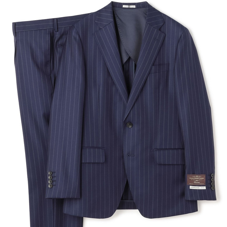 シルバーライン 【CLASSICO TAPERED】【秋冬】2釦シングルスーツ 1タック/ネイビー×ストライプ/CANONICO 1663 fabric made in italy/※裾上げ必要 紺中間