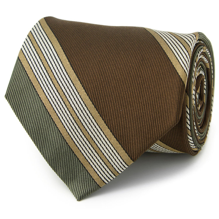 シルバーライン 【SILVER LINE】シルクストライプネクタイ 8.5cm幅/ブラウン×グリーン/Finest fabrics by COMO ITALY その他