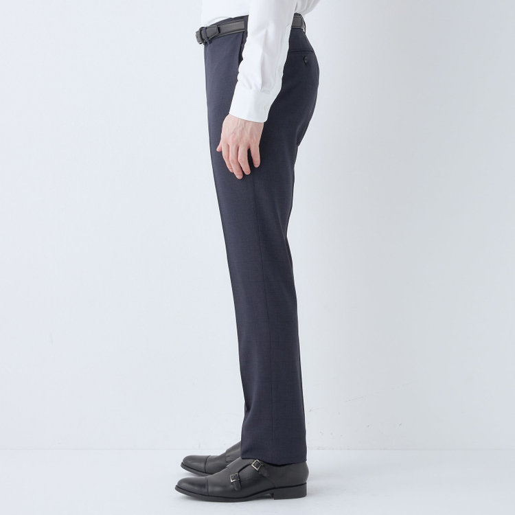 ブラックライン 【SLIM TAPERED】【春夏】0タックテーパードパンツ/ネイビー×チェック/ウエストムーブ/※裾上げ済み仕様 紺濃色