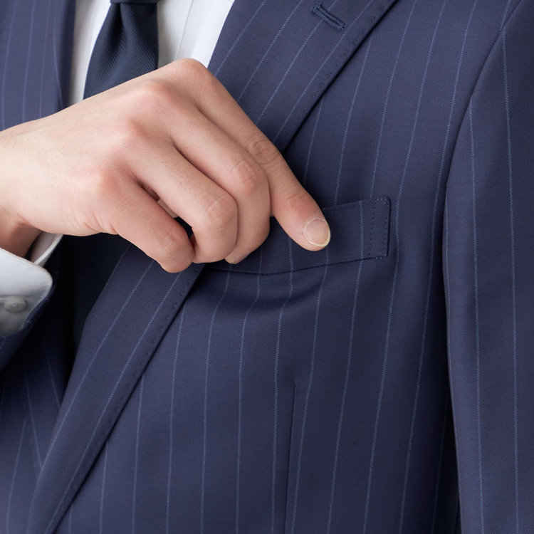 シルバーライン 【CLASSICO TAPERED】【秋冬】2釦シングルスーツ 1タック/ネイビー×ストライプ/CANONICO 1663 fabric made in italy/※裾上げ必要 紺中間