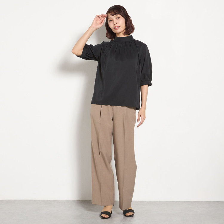 シルバーライン 【5分袖】ハイネックブラウス/ブラック 黒