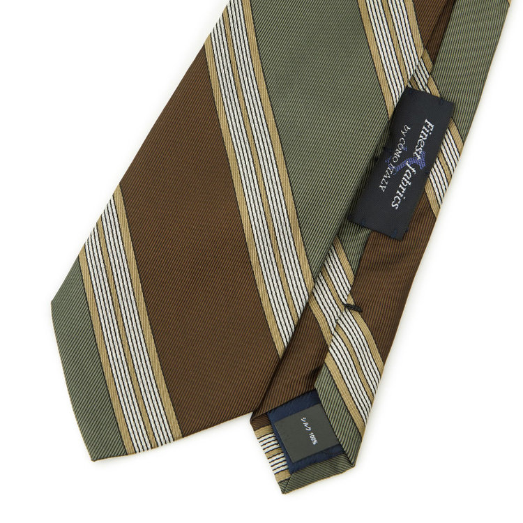シルバーライン 【SILVER LINE】シルクストライプネクタイ 8.5cm幅/ブラウン×グリーン/Finest fabrics by COMO ITALY その他