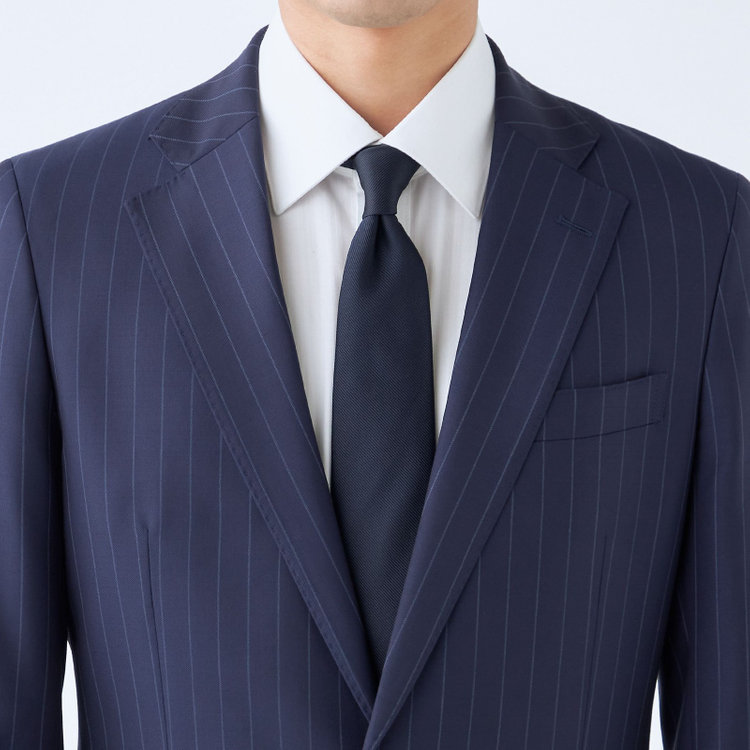 シルバーライン 【CLASSICO TAPERED】【秋冬】2釦シングルスーツ 1タック/ネイビー×ストライプ/CANONICO 1663 fabric made in italy/※裾上げ必要 紺中間