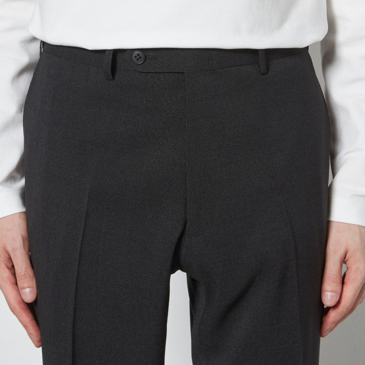 ブラックライン 【SLIM TAPERED】【春夏】0タックテーパードパンツ/ブラック×スラブ/ウエストムーブ/4S SUSTAINABILITY&ECOLOGY FABRIC「ウォッシャブル」「ストレッチ」/※裾直し必要 黒