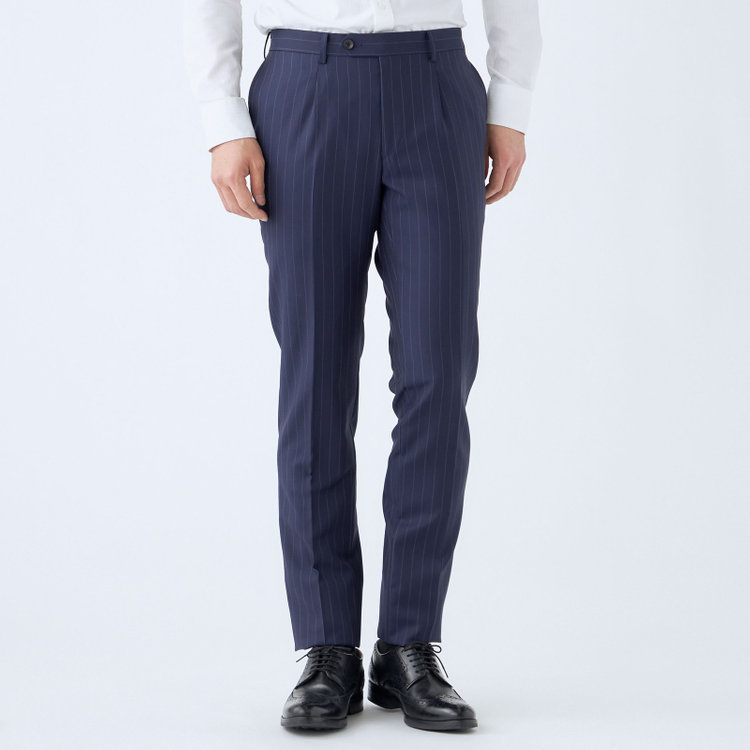 シルバーライン 【CLASSICO TAPERED】【秋冬】2釦シングルスーツ 1タック/ネイビー×ストライプ/CANONICO 1663 fabric made in italy/※裾上げ必要 紺中間