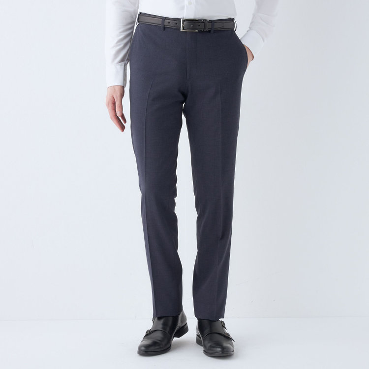 ブラックライン 【SLIM TAPERED】【春夏】0タックテーパードパンツ/ネイビー×チェック/ウエストムーブ/※裾上げ済み仕様 紺濃色
