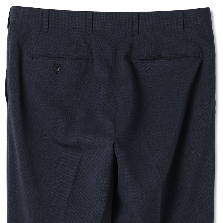 ブラックライン 【SLIM TAPERED】【春夏】0タックテーパードパンツ/ネイビー×チェック/ウエストムーブ/※裾上げ済み仕様 紺濃色