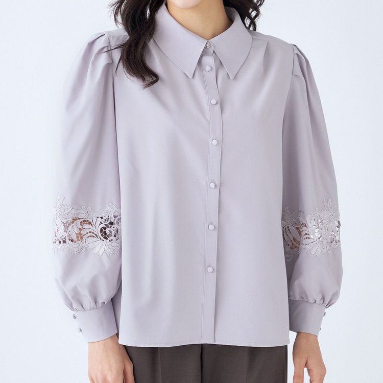 スーツセレクト 【Lady Like BLOUSE】【長袖】袖レース切替えブラウス/スモーキーラベンダー 紫淡色