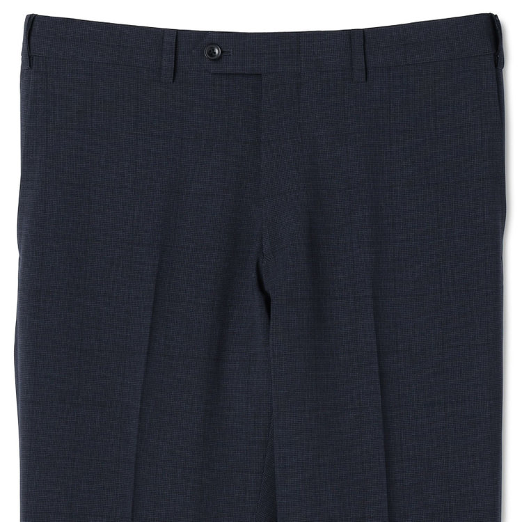 ブラックライン 【SLIM TAPERED】【春夏】0タックテーパードパンツ/ネイビー×チェック/ウエストムーブ/※裾上げ済み仕様 紺濃色