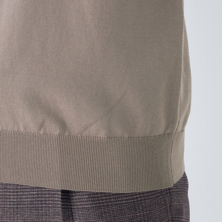 SUIT SELECT　アウトレット 【WEB限定/OUTLET/汚れ・キズ等有】【RBC】【5分袖】コットンブレンドクルーネックニット/ブラウン/マシンウォッシャブル 茶淡色