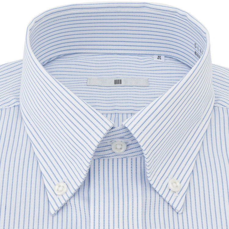 シルバーライン 【SILVER LINE】【形態安定】ボタンダウンドレスワイシャツ/ホワイト×ブルーストライプ 青濃色