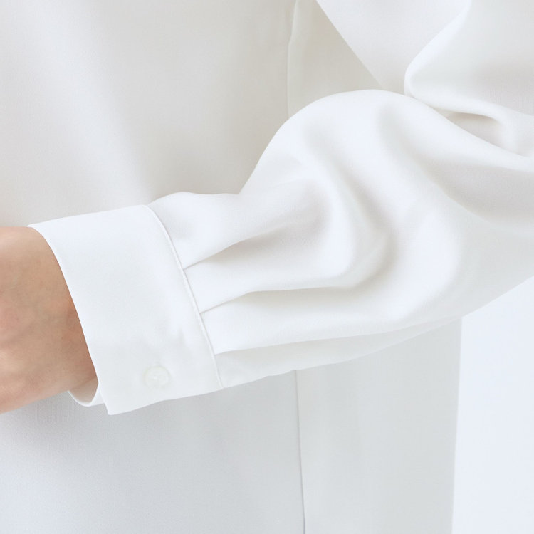 シルバーライン 【発送在庫あり】【SL/長袖】バンドカラーブラウス/ホワイト/比翼仕様 白