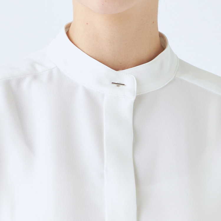 シルバーライン 【発送在庫あり】【SL/長袖】バンドカラーブラウス/ホワイト/比翼仕様 白