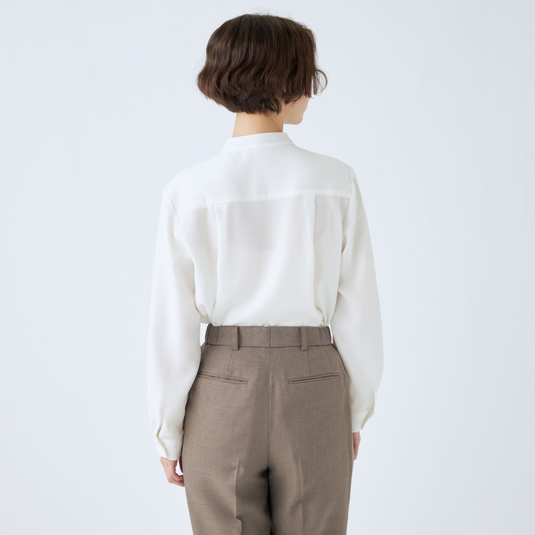 シルバーライン 【発送在庫あり】【SL/長袖】バンドカラーブラウス/ホワイト/比翼仕様 白