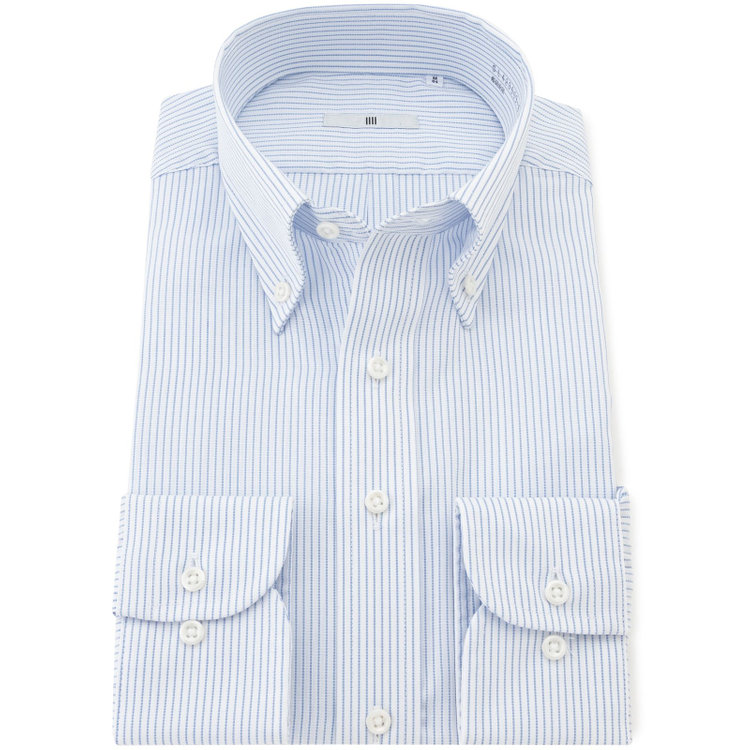 シルバーライン 【SILVER LINE】【形態安定】ボタンダウンドレスワイシャツ/ホワイト×ブルーストライプ 青濃色