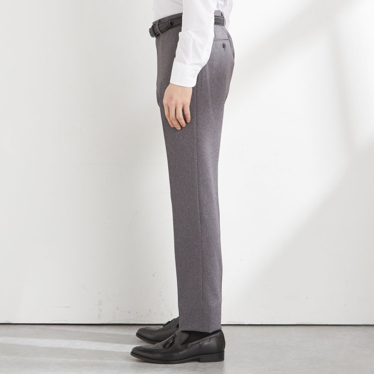 ブラックライン 【SLIM TAPERED】【秋冬】0タックテーパードパンツ/グレー/ウエストシャーリング/4S「ウォッシャブル」「ストレッチ」/※裾上げ済仕様 グレー中間
