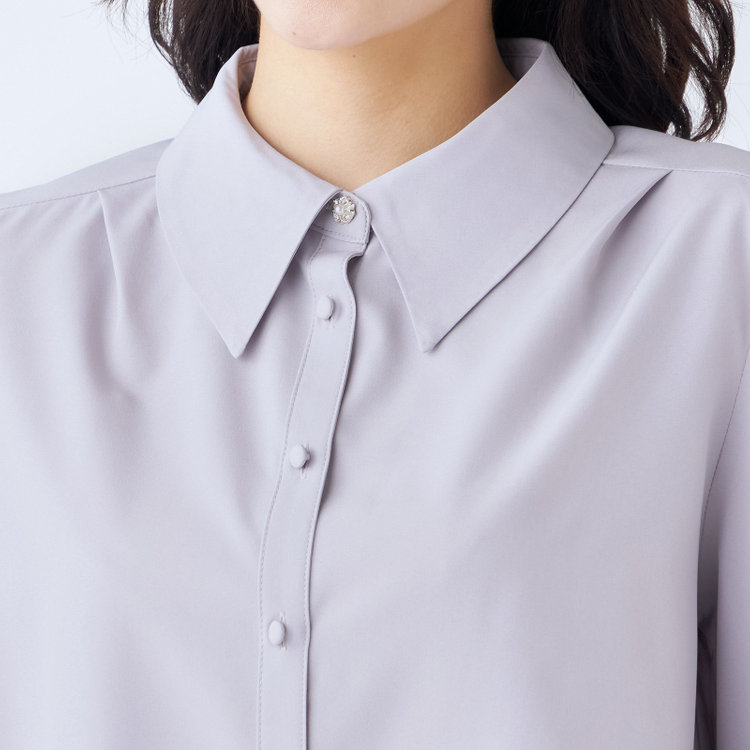 スーツセレクト 【Lady Like BLOUSE】【長袖】袖レース切替えブラウス/スモーキーラベンダー 紫淡色