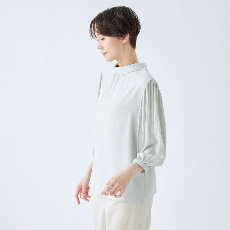 シルバーライン 【SL/7分袖】2WAYロールカラープルオーバー/グリーン 緑淡色