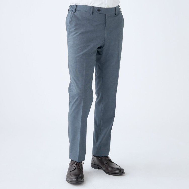 ブラックライン 【SLIM TAPERED_2】【春夏】2釦シングルスーツ 0タック/ブルー/ウエストシャーリング/4S SUSTAINABILITY&ECOLOGY FABRIC/ウォッシャブル/※パンツ裾上げ済仕様 緑中間
