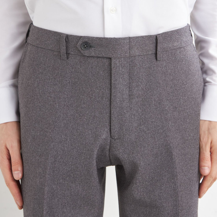 ブラックライン 【SLIM TAPERED】【秋冬】0タックテーパードパンツ/グレー/ウエストシャーリング/4S「ウォッシャブル」「ストレッチ」/※裾上げ済仕様 グレー中間