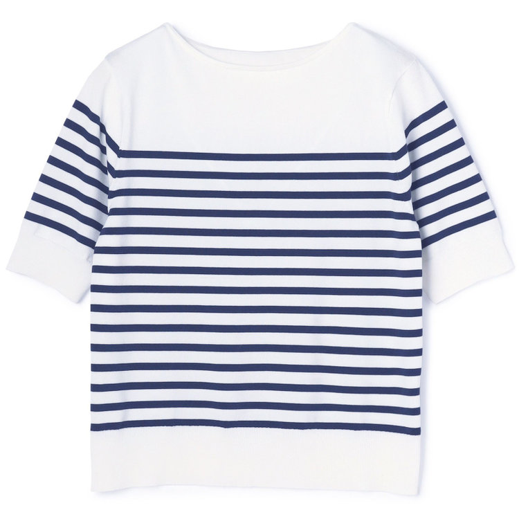 シルバーライン 【SILVER LINE/半袖】ボーダーニット/ホワイト×ネイビー 紺中間