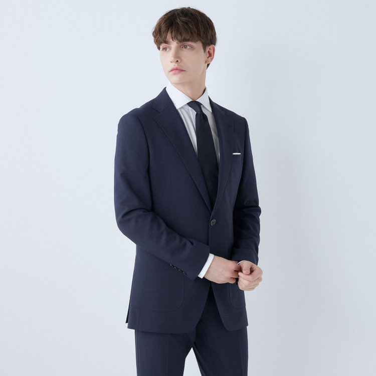 シルバーライン 【4S CROSS】【春夏】セットアップジャケット/ネイビー×チェック/パッチポケット 青中間