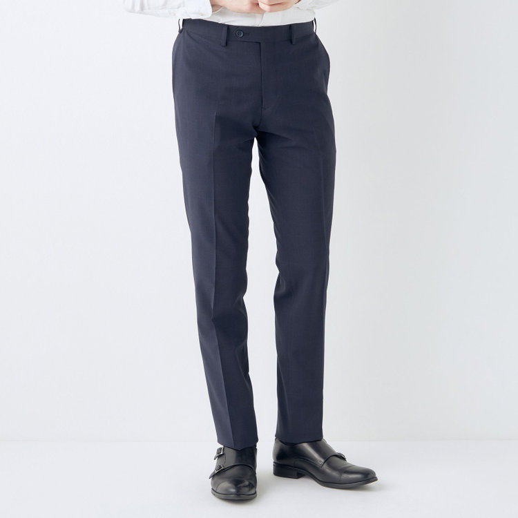 ブラックライン 【SLIM TAPERED】【春夏】0タックテーパードパンツ/ネイビー×チェック/ウエストムーブ/ウォッシャブル/4S SUSTAINABILITY&ECOLOGY FABRIC/※裾上げ必要 紺濃色