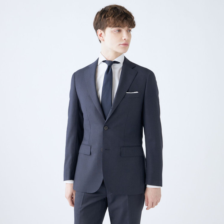 シルバーライン 【CLASSICO TAPERED】【春夏】3釦段返りシングルスーツ 2タック/ネイビー×チェック/NEW ZEALAND WOOL MIX/※裾上げ必要 紺中間