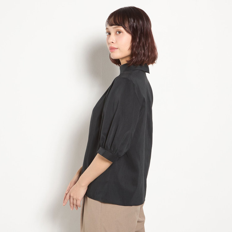 シルバーライン 【5分袖】ハイネックブラウス/ブラック 黒