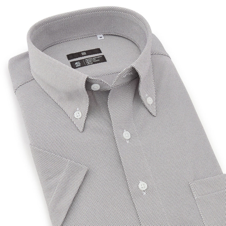 スーツセレクト 【発送在庫あり】【BLACK LINE/半袖】ボタンダウンワイシャツ/グレー×ドビー/「4S」「ULTRA DRY」スーパーノンアイロン・ストレッチ・吸水速乾・汗ジミ抑制 グレー中間