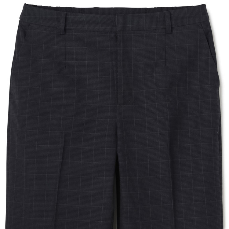 シルバーライン 【SL】【年間】1釦シングル 2Way スカート&パンツスーツ/ネイビー×チェック/ウエストシャーリング仕様/ウォッシャブル/※パンツ裾上げ済仕様 紺中間