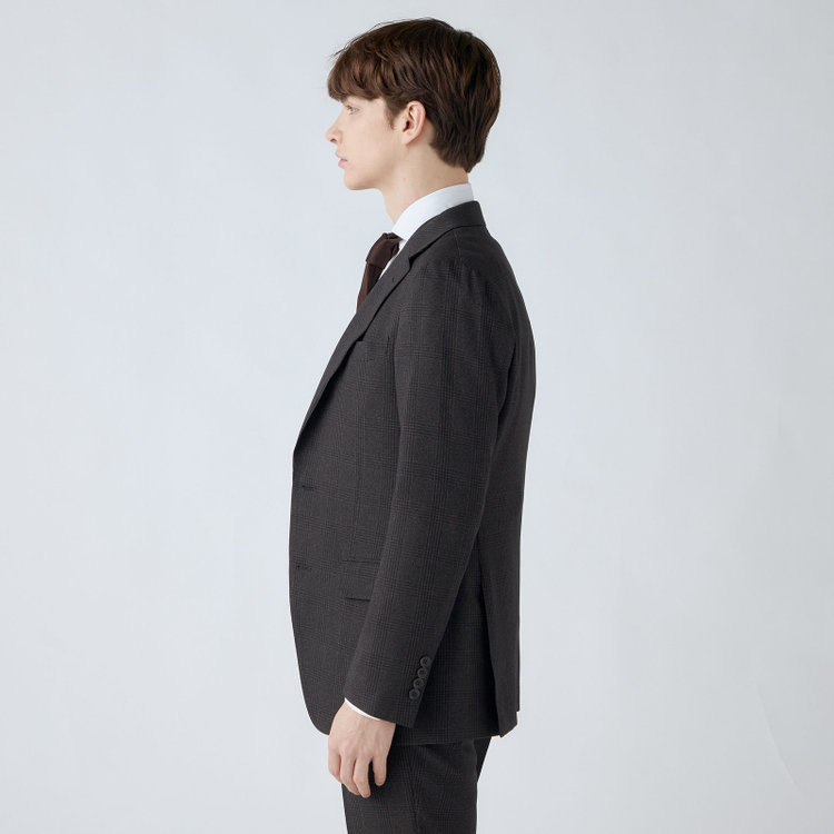 シルバーライン 【CLASSICO TAPERED】【秋冬】2釦シングルスリーピーススーツ 1タック/ブラウン×プレイド/ウエストムーブ/4S SUSTAINABILITY&ECOLOGY FABRIC/※パンツ裾上げ済仕様 茶中間