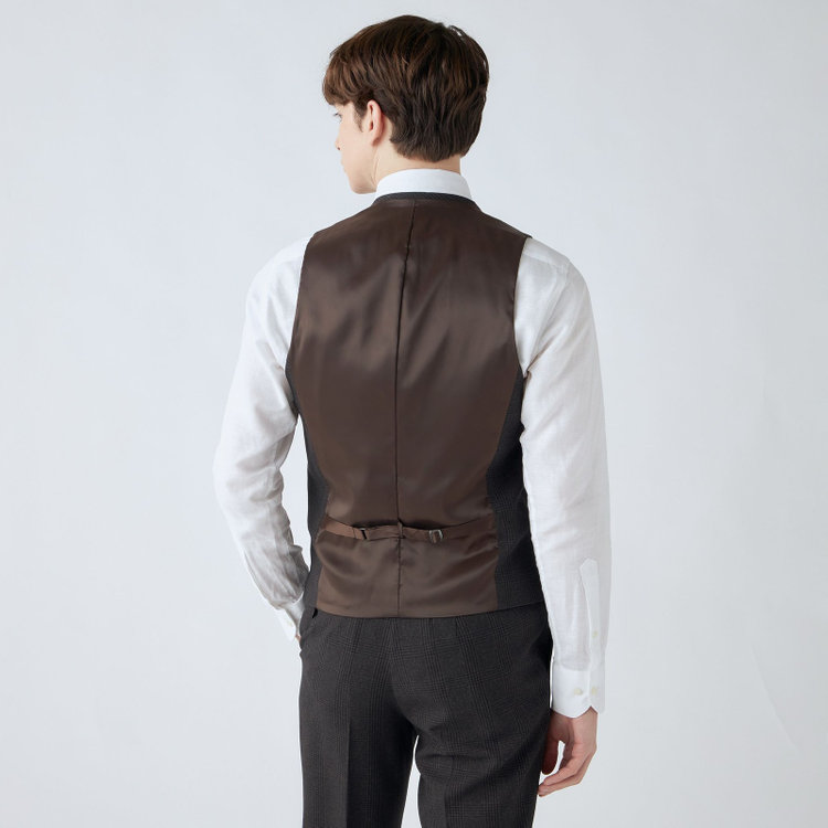 シルバーライン 【CLASSICO TAPERED】【秋冬】2釦シングルスリーピーススーツ 1タック/ブラウン×プレイド/ウエストムーブ/4S SUSTAINABILITY&ECOLOGY FABRIC/※パンツ裾上げ済仕様 茶中間