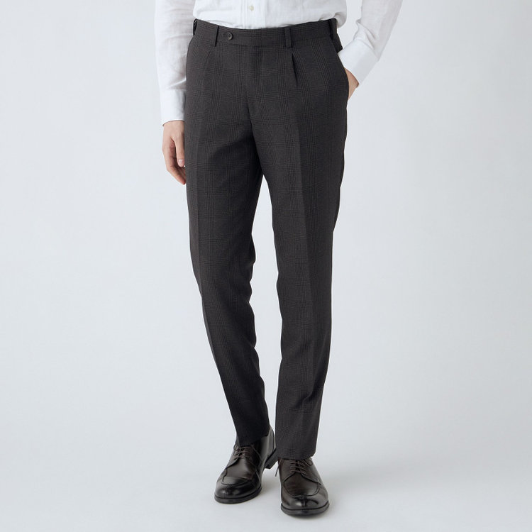 シルバーライン 【CLASSICO TAPERED】【秋冬】2釦シングルスリーピーススーツ 1タック/ブラウン×プレイド/ウエストムーブ/4S SUSTAINABILITY&ECOLOGY FABRIC/※パンツ裾上げ済仕様 茶中間
