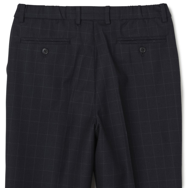 シルバーライン 【SL】【年間】1釦シングル 2Way スカート&パンツスーツ/ネイビー×チェック/ウエストシャーリング仕様/ウォッシャブル/※パンツ裾上げ済仕様 紺中間